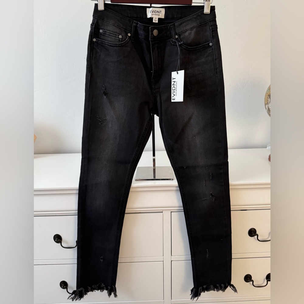 Evidnt Hermosa Skinny Leg Womens Size 27 Black Raw Hem Wash Denim Jeans